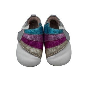 Ro+Me Glittery Striped Baby Shoes - Blue, Pink, Gold - Size 6-12 Months